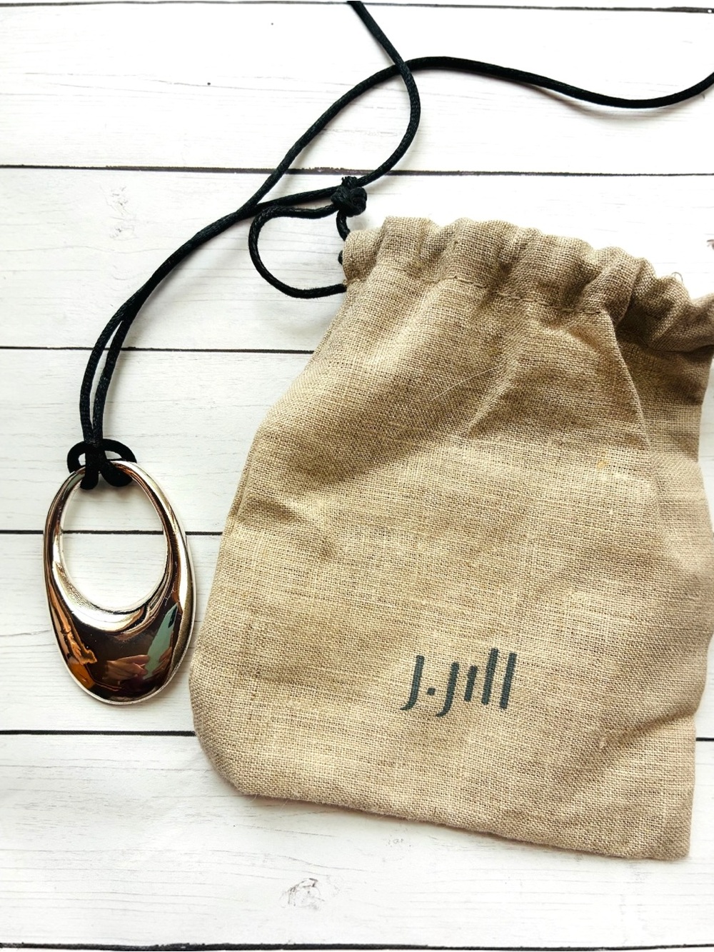 NEW NWOT J. Jill Silver Minimalist Pendant Black Silk Slide Cord Necklace